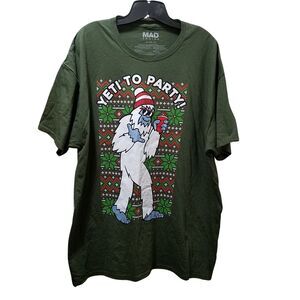 Mad Engine Yeti To Party T-Shirt Men’s Size XL Green Ugly Christmas Sweater